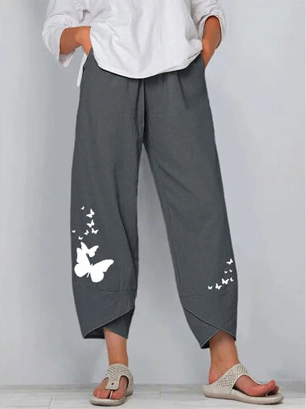 Casual Butterfly Print Pants