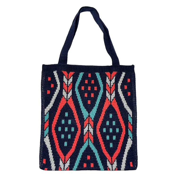 Fashion Knitting Shoulder Bag Women Crochet Shopping Handbag (B Dark Blue)
