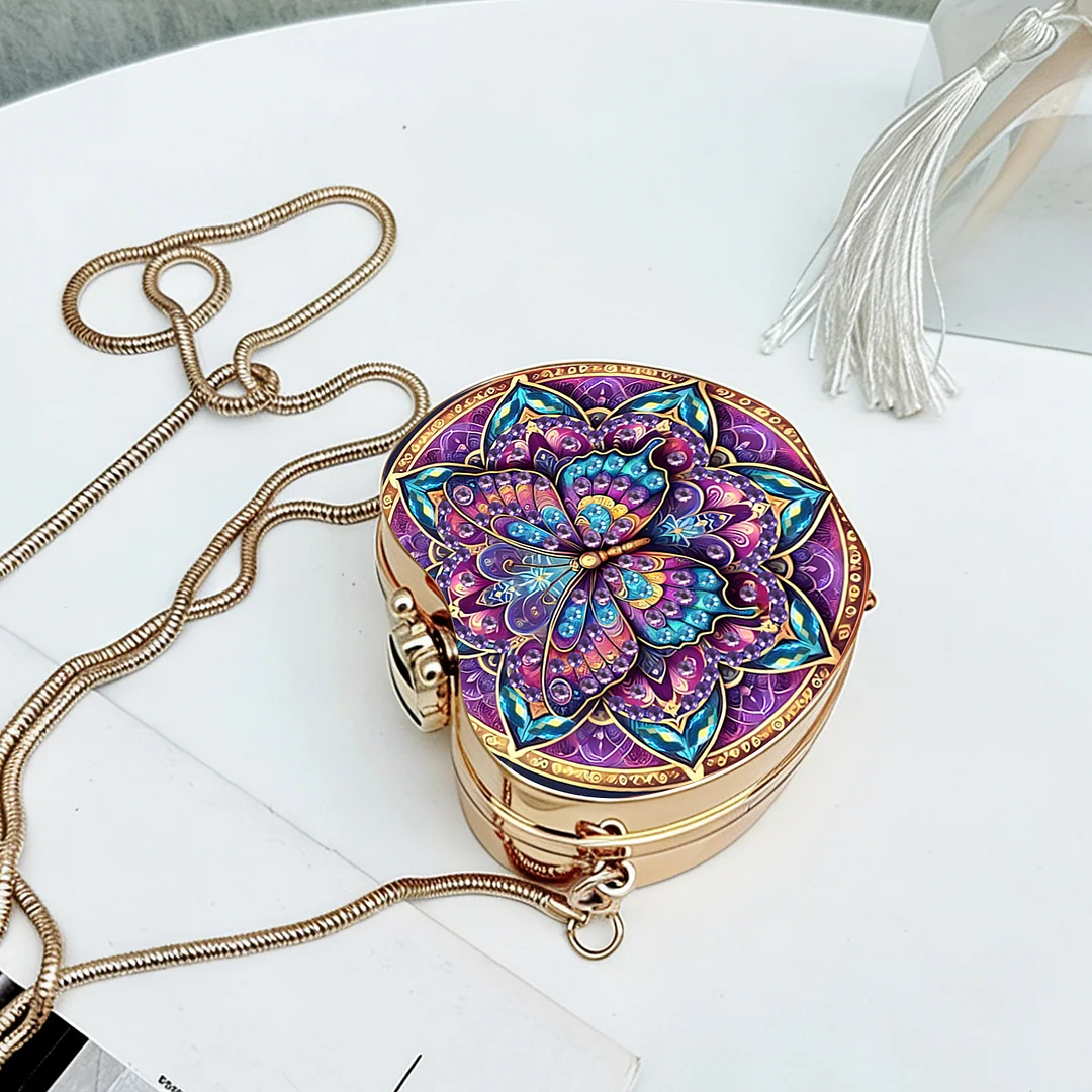Butterfly B DIY Acrylic Love Diamond Art Painting Card Case Wallet with Chain Small Diamond Painting Crossbody Bag for Adults Women Girls Gift
