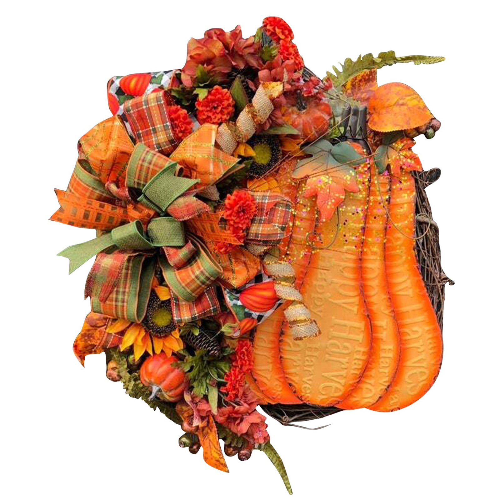 

Fall Artificial Pumpkin Wreath Harvest Wreath Pumpkin Wreath with Ribbon, 501 Original