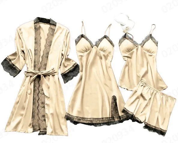 Churchf Pajamas Women's Pyjamas Four-Piece Korean Version Of Sling Pyjamas Women's Home Clothes With Chest Cushions Pajamas Pajamas 2103