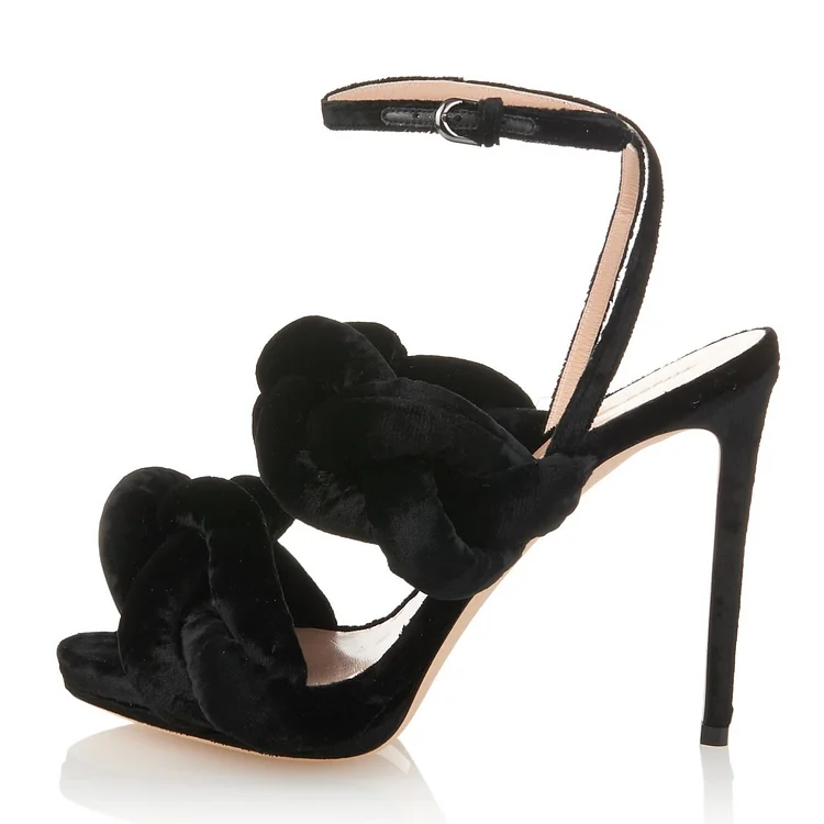 Women's Black Platform Slingback Ankle Strap Sandals |FSJ Shoes