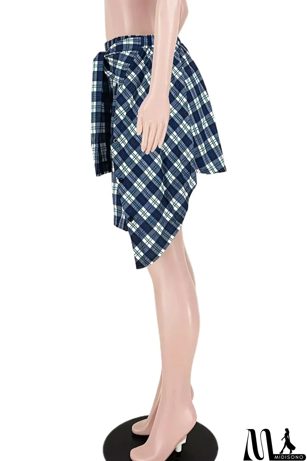 MidiSono - Turquoise Casual Street Plaid Print Bandage Split Joint High Waist Straight Full Print Bottoms