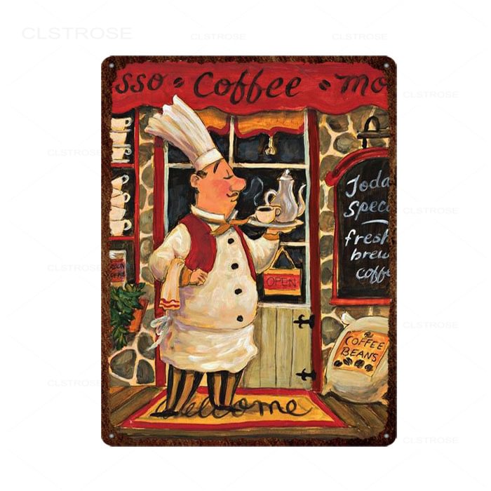 Cartoon Chef - Vintage Tin Signs/Wooden Signs - 7.9x11.8in & 11.8x15.7in