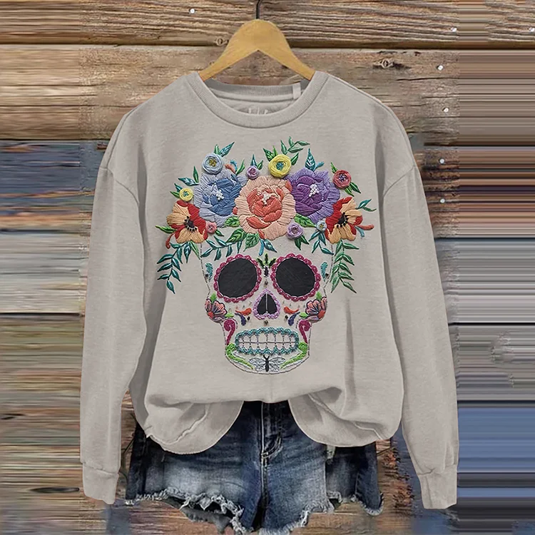 Mexican Day Of The Dead Sugarskull Inspired Art Printed Sweatshirt