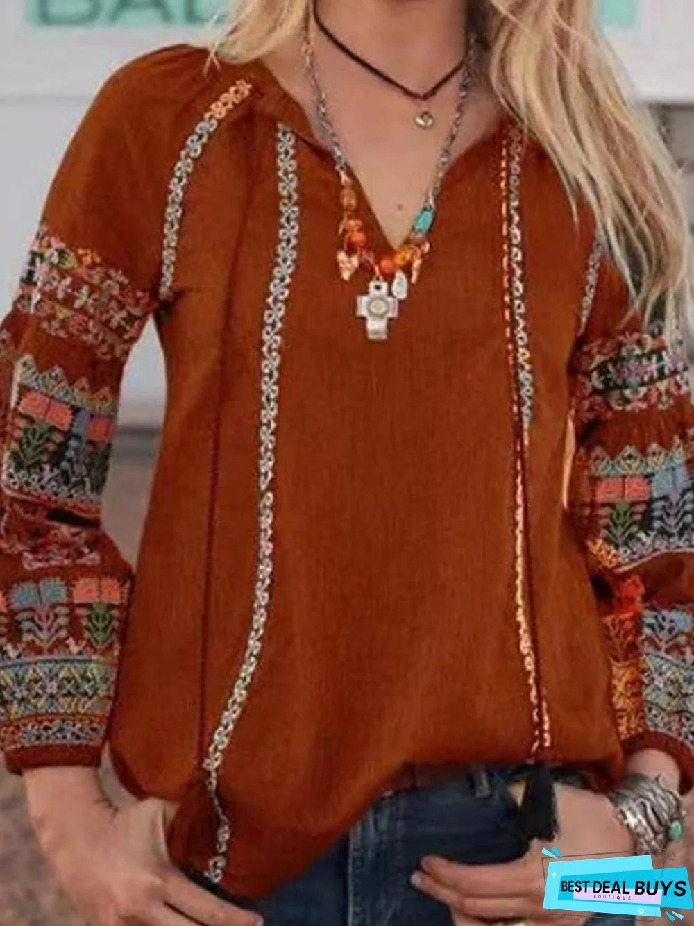 Women's Blouse Shirt Floral Flower Long Sleeve Floral V Neck Tops Boho Basic Top Black Blue Yellow-0203802