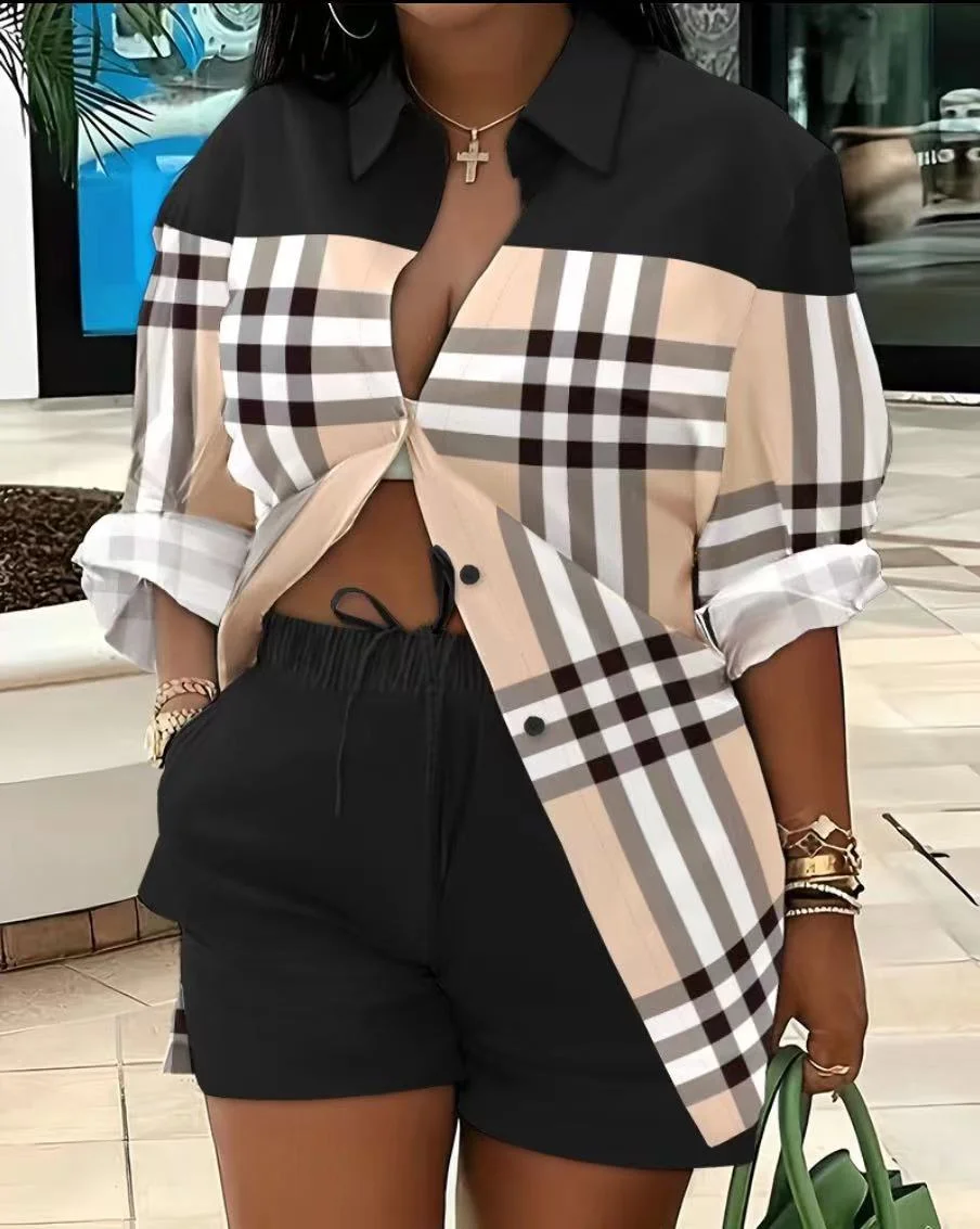 Uveng Uveng Women's Clothing Explosion Two Sets Of Long-Sleeved Shorts Printed Commuter Set