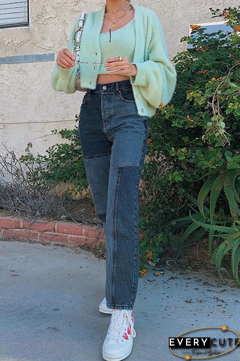 Patchwork Straight Denim Pants