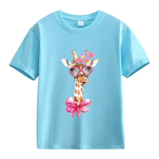 【2Y-13Y】Giraffe With Heart Sunglasses & Bow Kids' T-Shirt