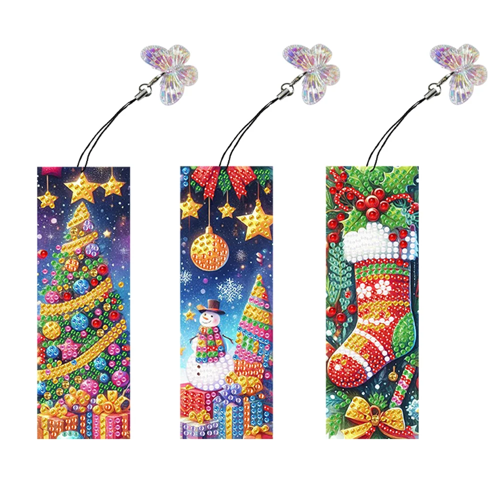 3Pcs Merry Christmas Special Shaped Diamond Painting Bookmark Making Kit Decor