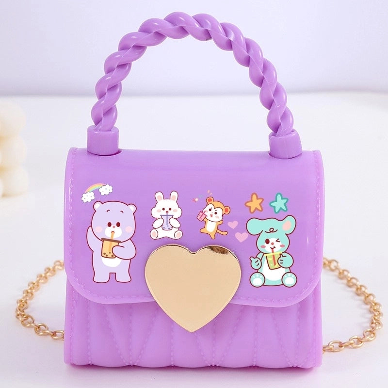 Kid’S Small PVC Cartoon Solid Color Cute Square Flip Cover Crossbody Bag