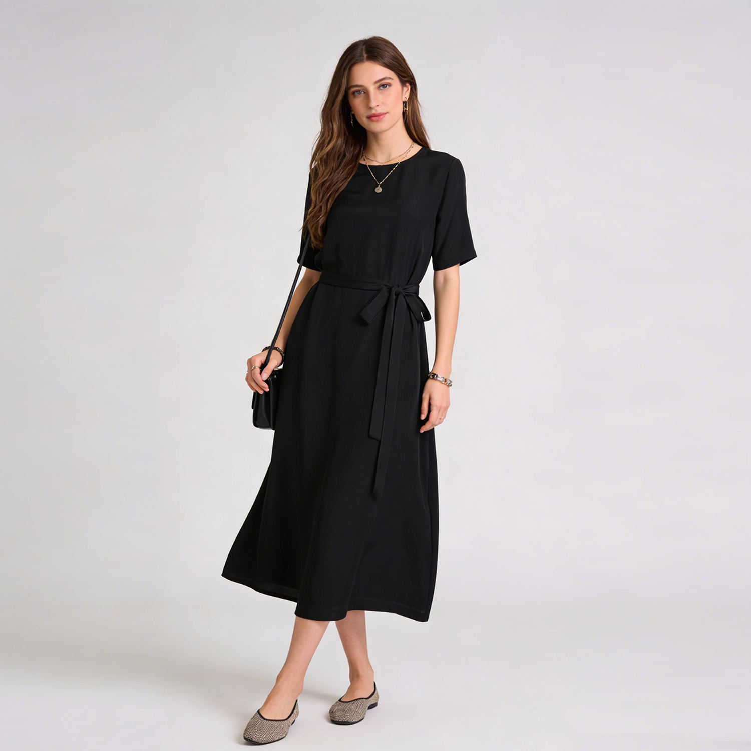 Silk Dress Round Neck Midi Style REAL SILK LIFE