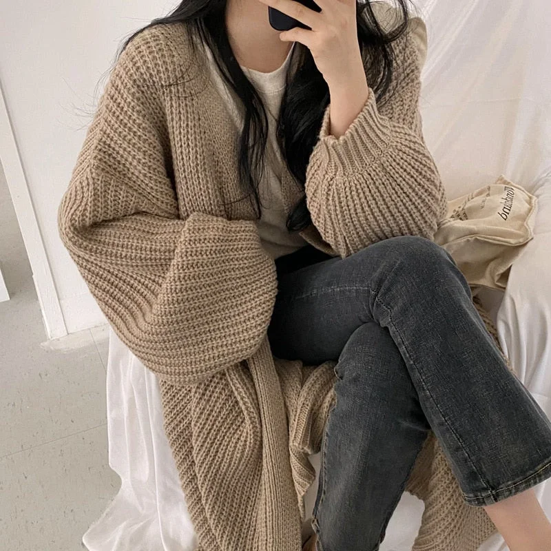 Women Cardigan Long Knitted Sweater Autumn Winter Loose Coats Ladies Oversized Cardigan Long Sleeve Tops Korean Outerwear