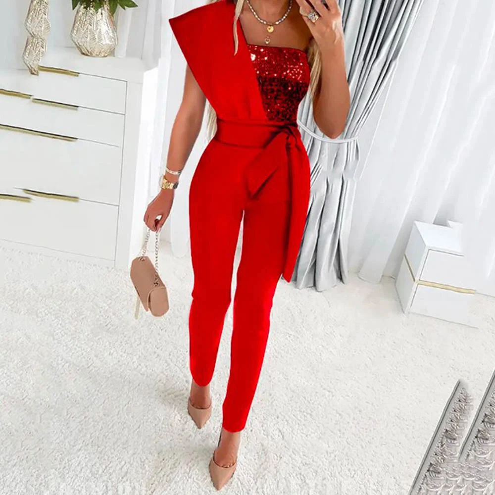 Smiledeer Summer fashion sequined sleeveless slim jumpsuit