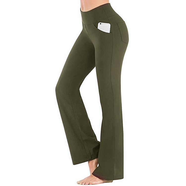 BrosWear Women's Ladies Solid Color Pocket Stretch Yoga Pants