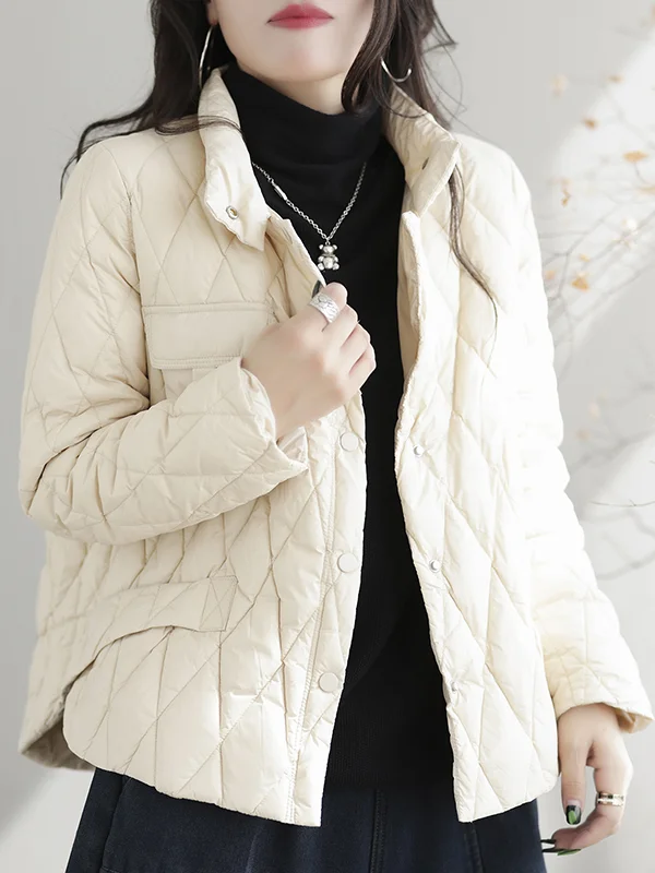 Vintage Solid Color Stand Collar Down Coat