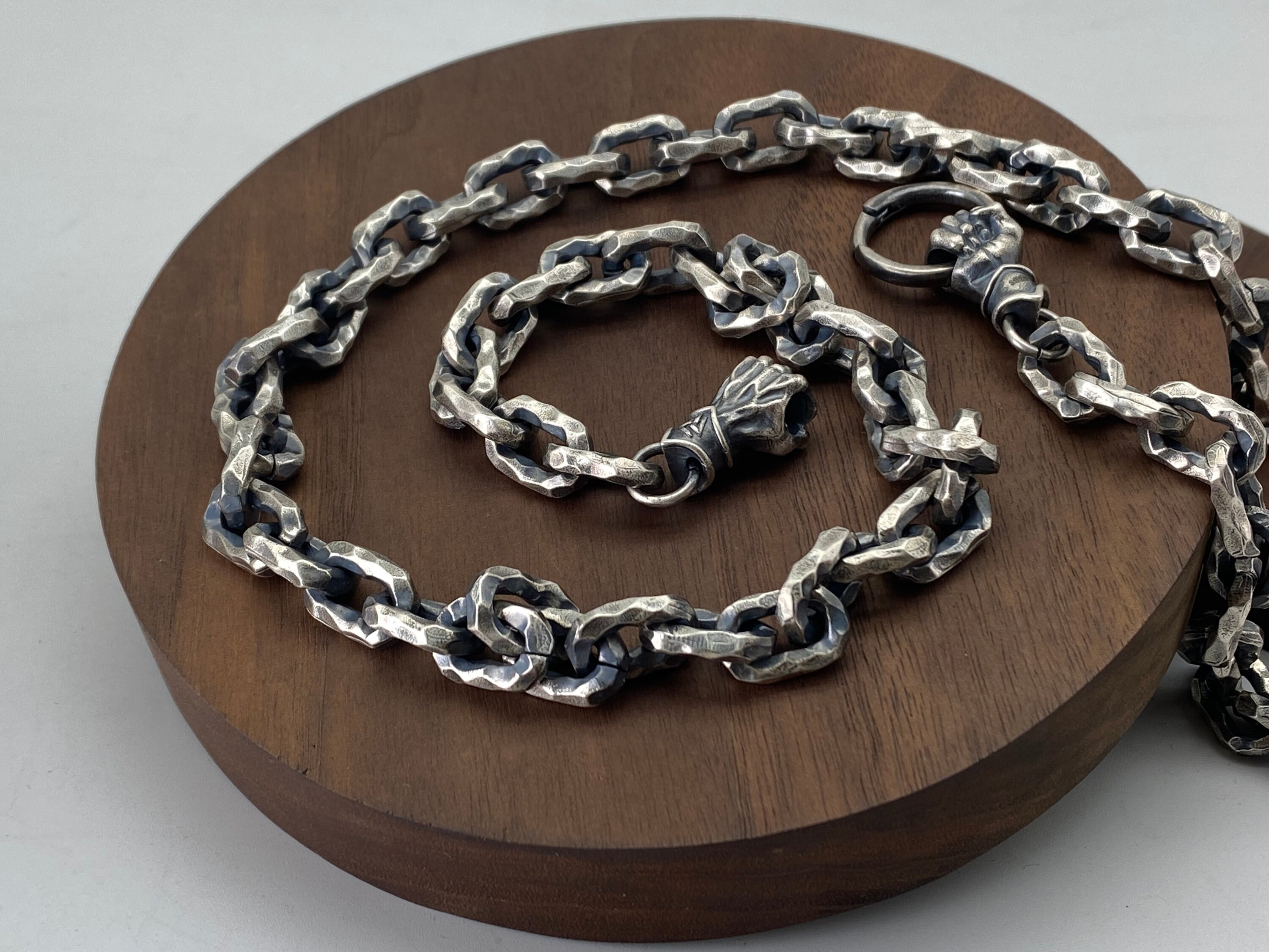 Mens Metal Chain Viking Necklace Fist Necklace Mens Necklace Oxidized Hand Clasp 
