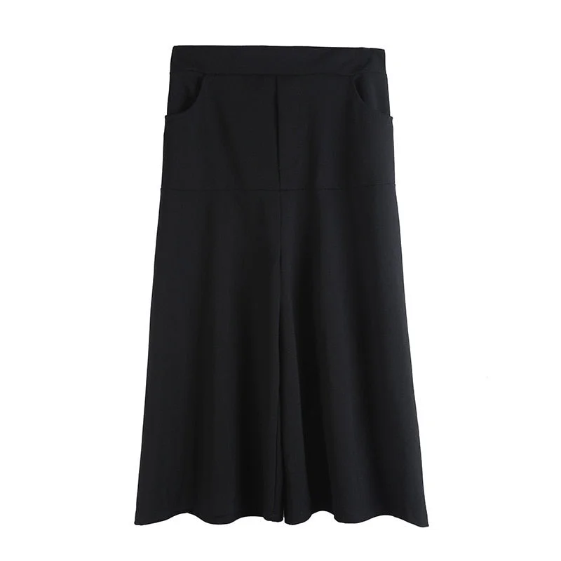 [EAM] High Elastic Waist Black Brief Long Wide Leg Trousers New Loose Fit Pants Women Fashion Tide Spring Autumn 2021 1DA610