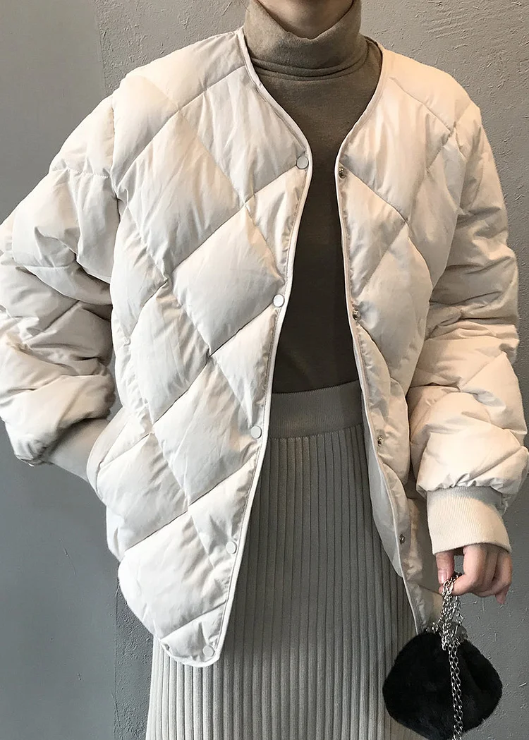 Beige Pockets Button Fine Cotton Filled Coats Winter