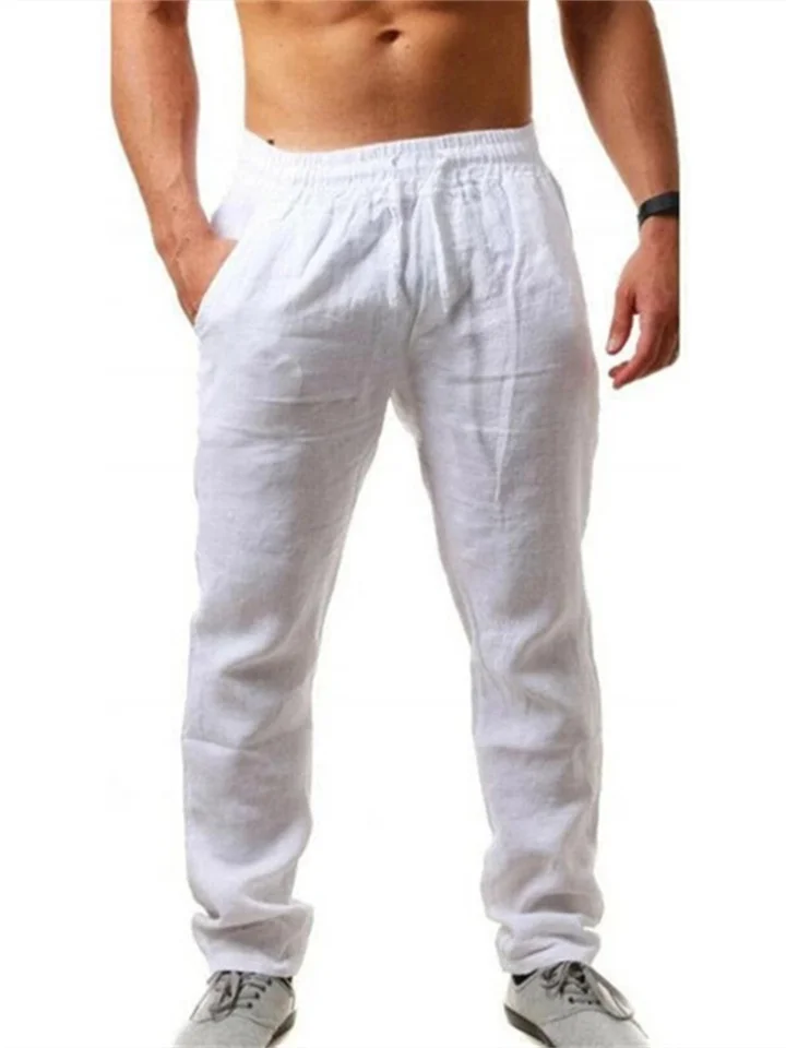 Men's Linen Pants Trousers Beach Pants Pocket Drawstring Elastic Waistband Plain Comfort Breathable Daily Stylish Hip Hop Dark Khaki Light Khaki Micro-elastic