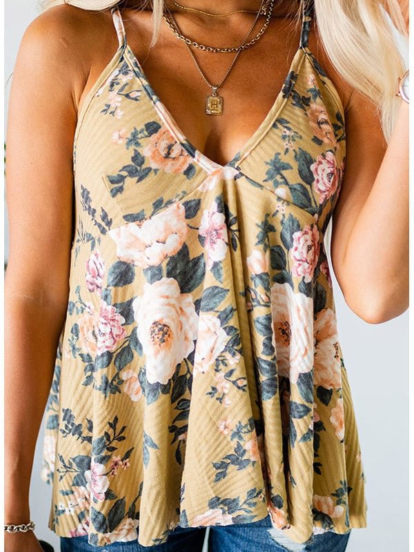 V-Neck Printed Loose Women's Tank Top