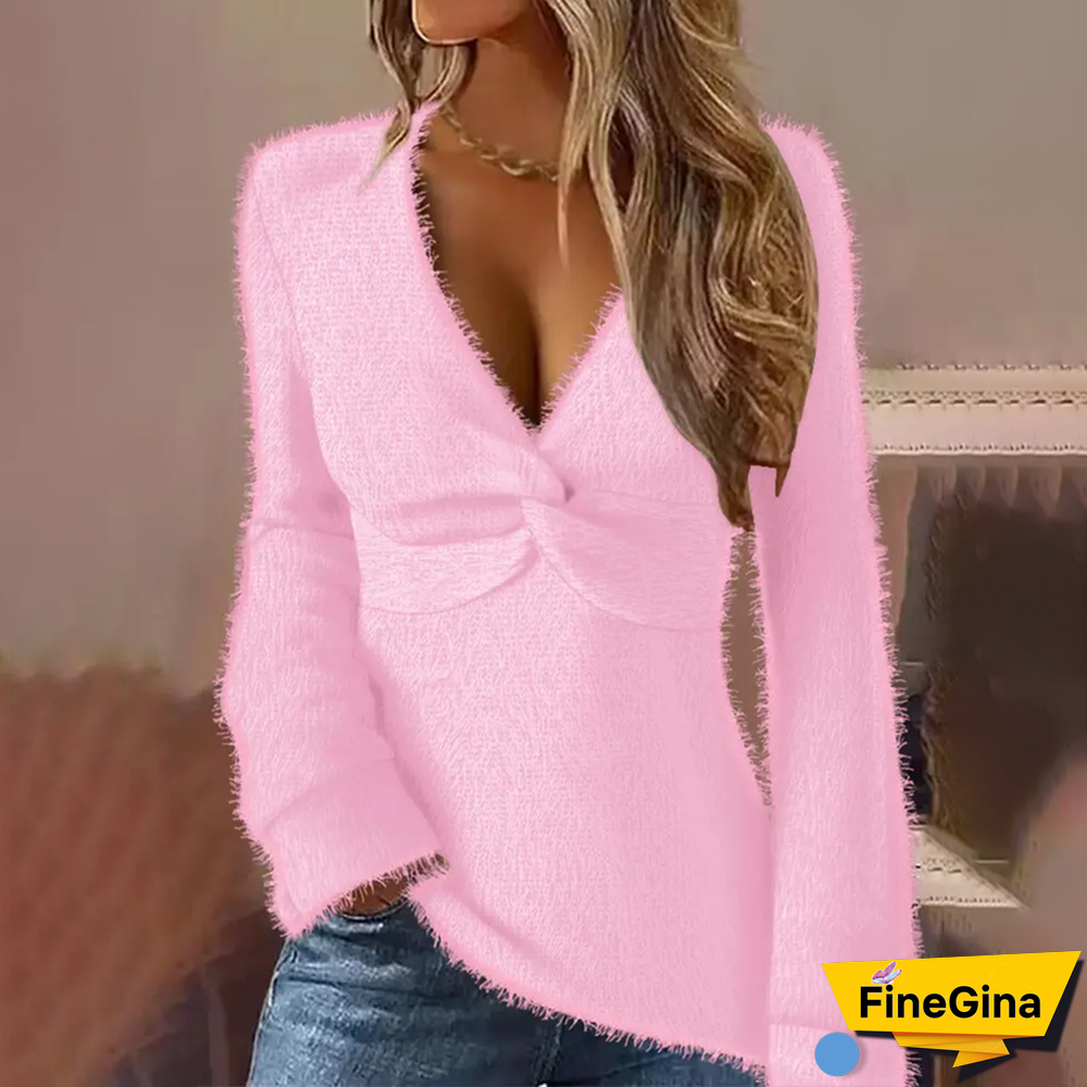 Sweet Plain Pink Long Sleeve Sweater