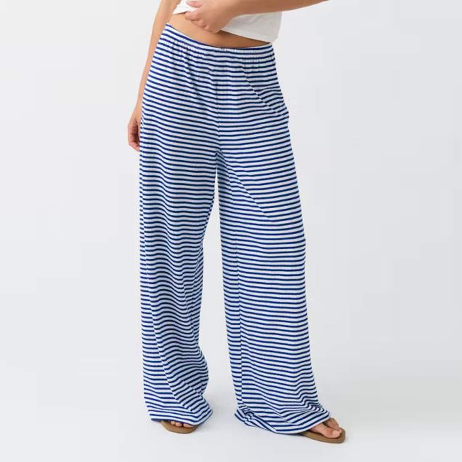 Gaono Women Wide Leg Striped Pants Elastic Waist Comfy Pajamas Lounge Pants Straight Leg Loose Palazzo Pj Trousers Pants