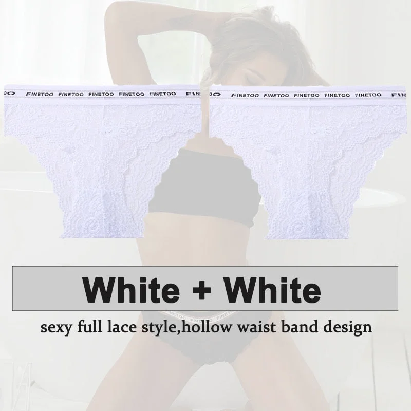 2PCS/Set Underwear Lace Panties Women's Lingerie Sexy Panties Female Underpants Floral Lace Perspective Waist Band Briefs Panty