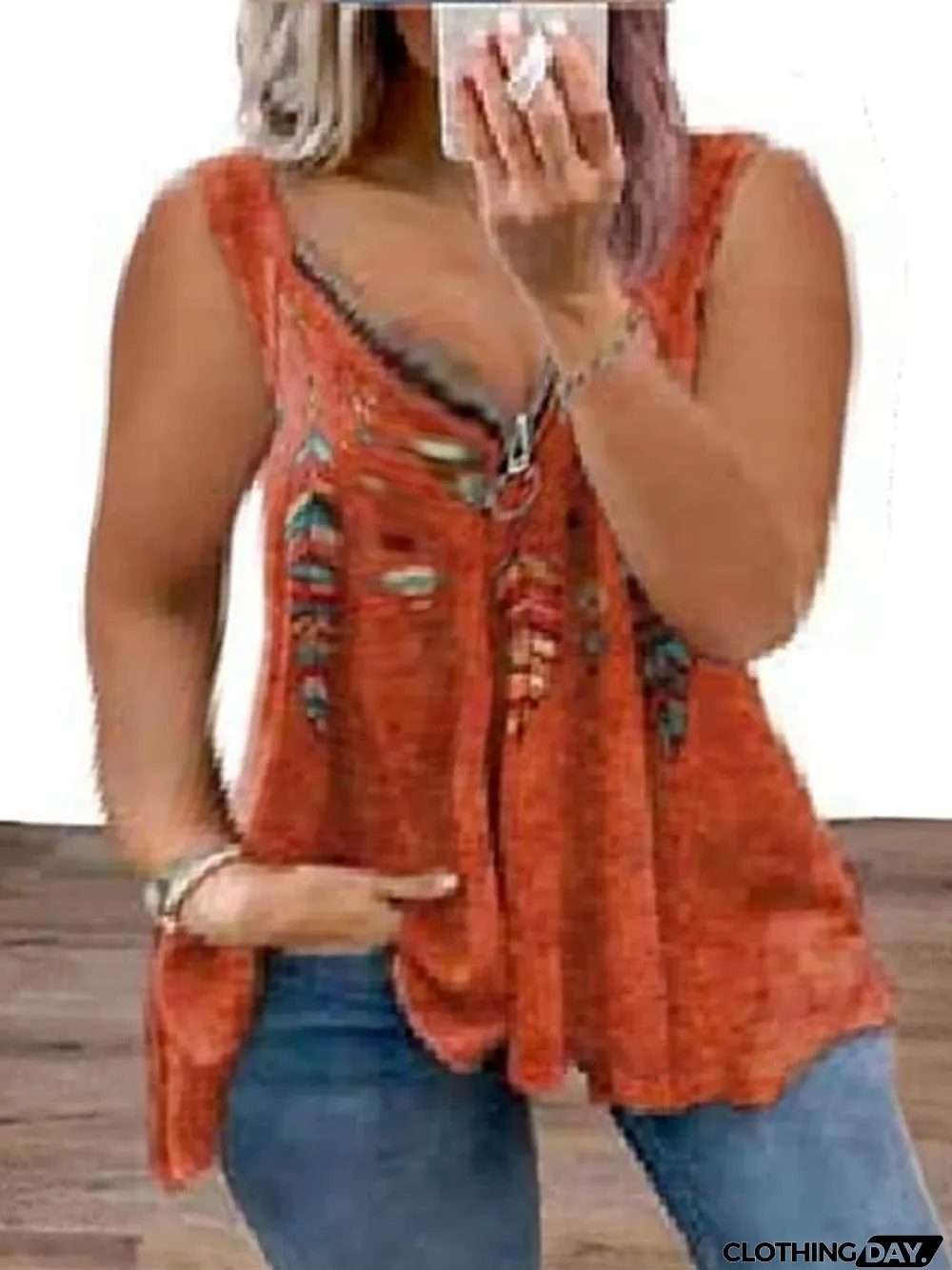 Women's Plus Size T shirt Tee Graphic Daily Going out Weekend Black Wine Purple Print Zipper Sleeveless Streetwear V Neck Regular Fit Summer Spring