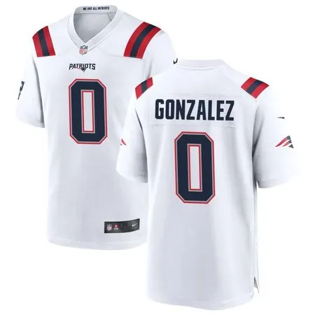 Youth New England Patriots #0 Christian Gonzalez  White Game Jersey