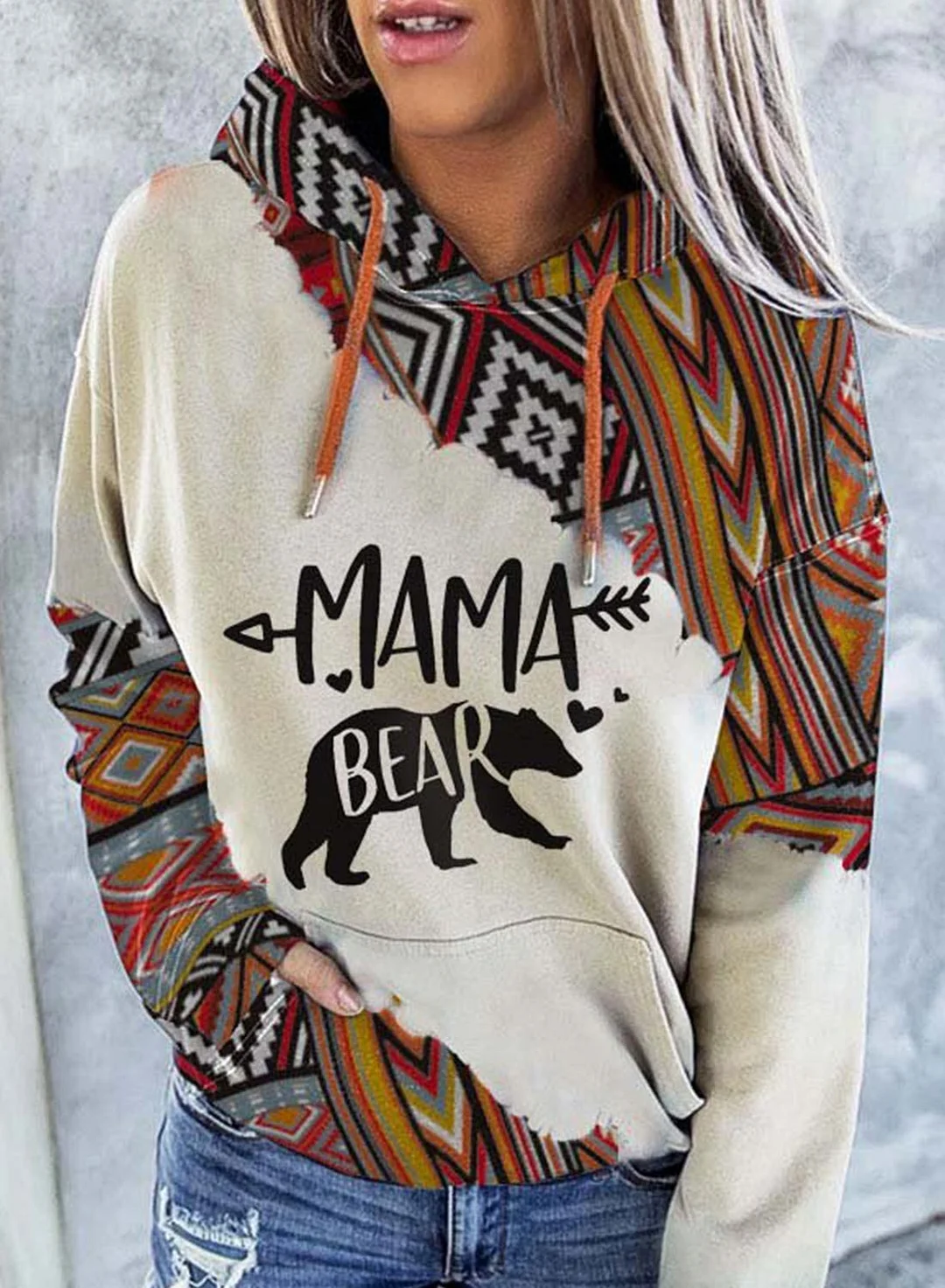Women's Mama Bear Tribe Hoodies Color Block Long Sleeve Pockets Hoodies-PastoralHome-Allyzone