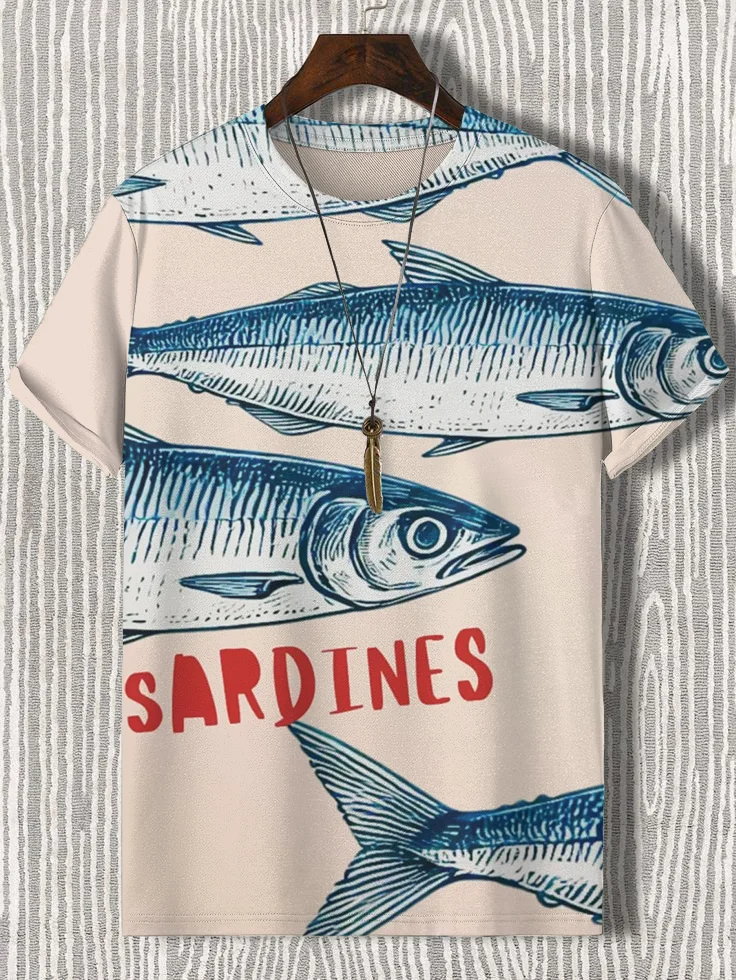 Men's Sardines Japanese Art Painting Print T-Shirt
