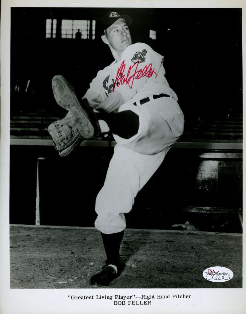 Bob Feller Signed Jsa Cert Sticker 8x10 Photo Poster painting Authenticated Autograph