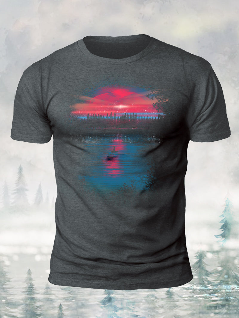 Men's Color Starry Sky Lakeside Short-Sleeved Shirt