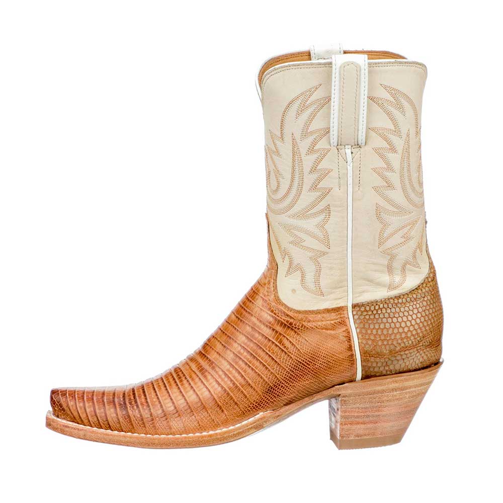 Tan & Beige Lizard Embossed Snip Toe Embroidered Cowgirl Boots Nicepairs