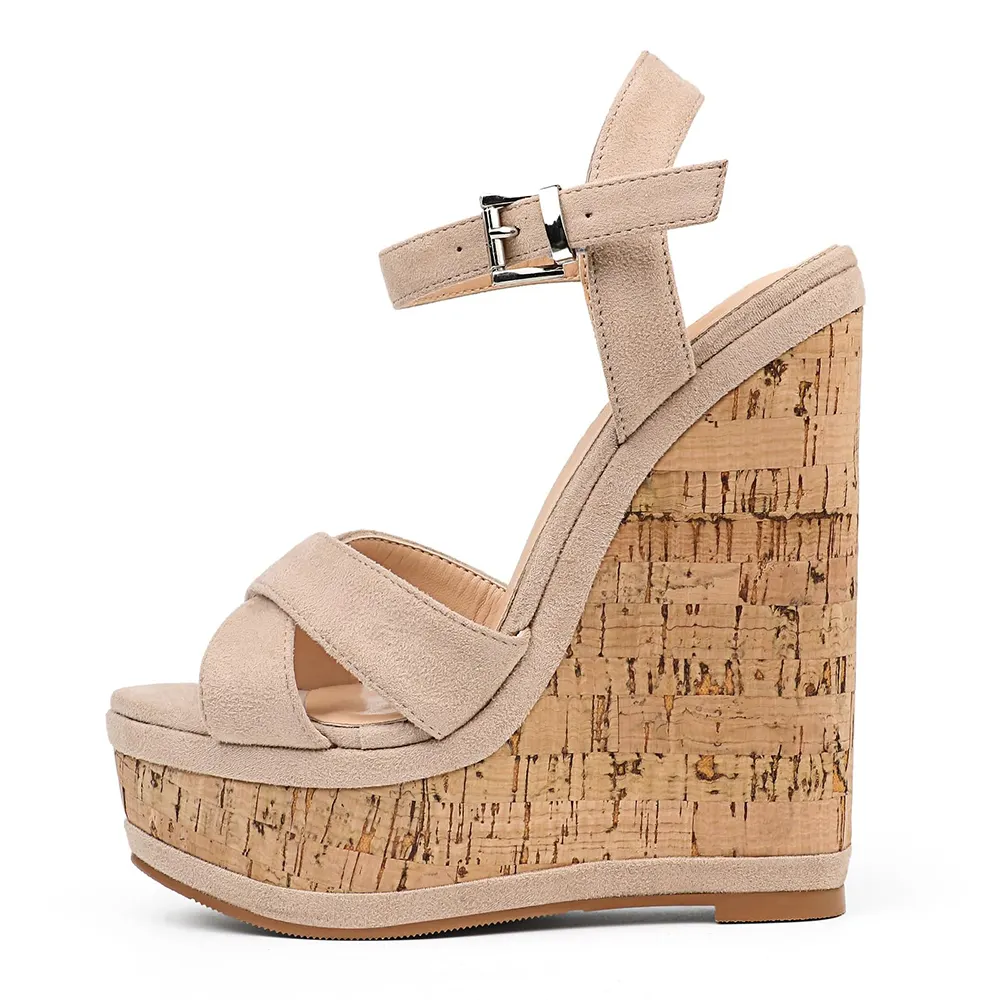 150mm/5.9" Women's Fashion Platform Wedge Sandals Heeled Buckle Shoes For Summer-vocosishoes
