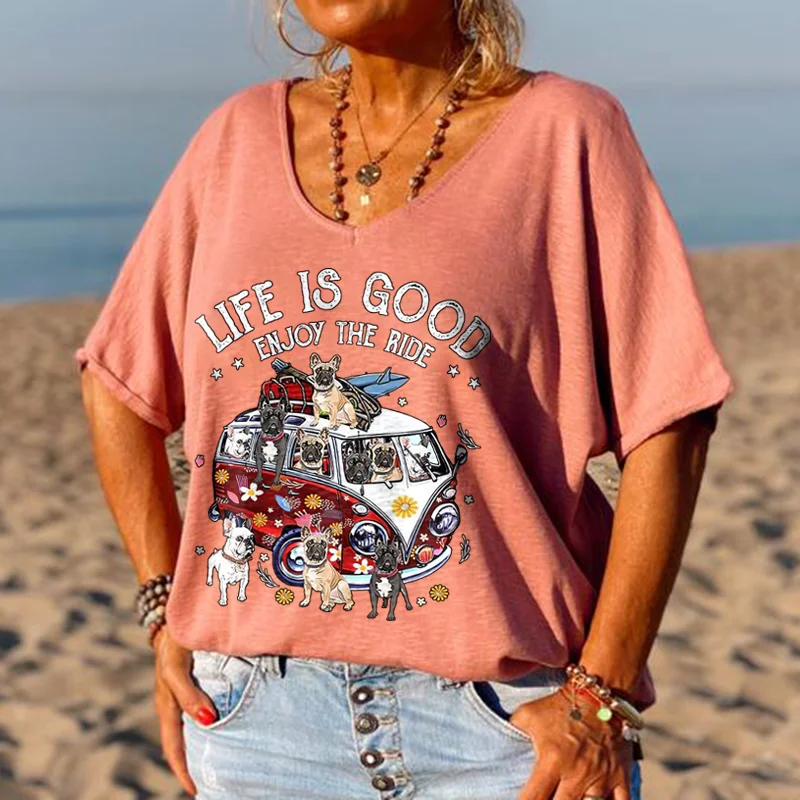 Life Is Good Enjoy The Ride Hippie Dog Graphic Tees