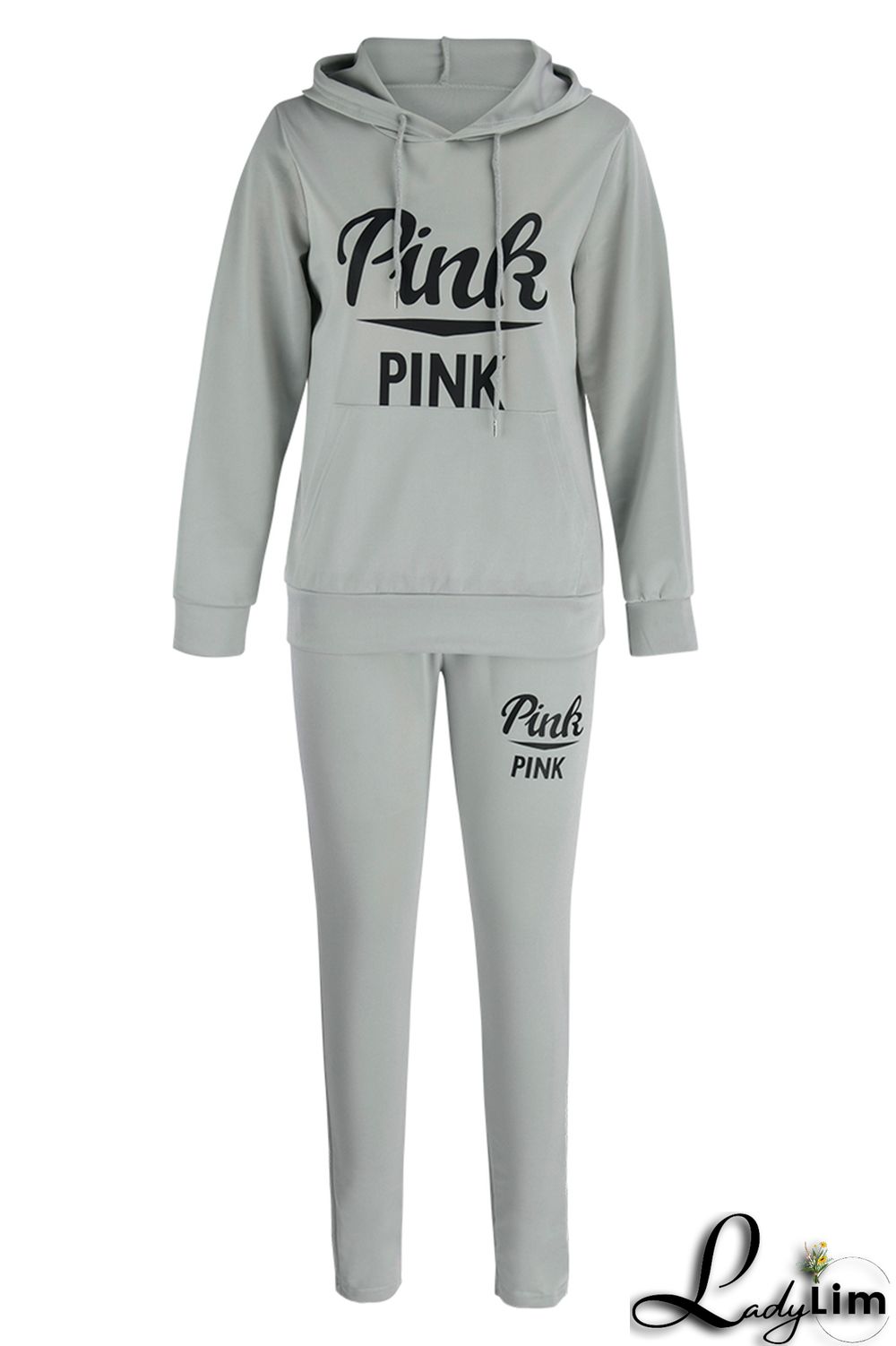 Blue Fashion Casual Letter Print Patchwork Hooded Collar Long Sleeve Two Pieces