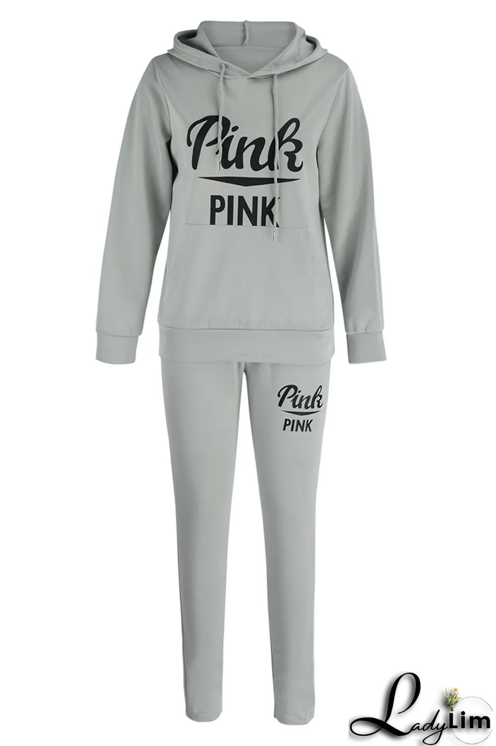 Blue Fashion Casual Letter Print Patchwork Hooded Collar Long Sleeve Two Pieces