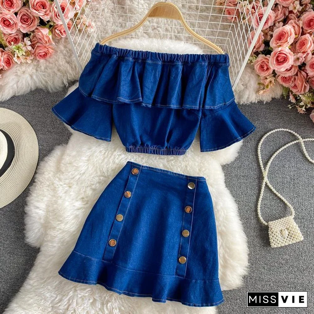 Fashion Ruffle Denim Two-Piece Set P11682