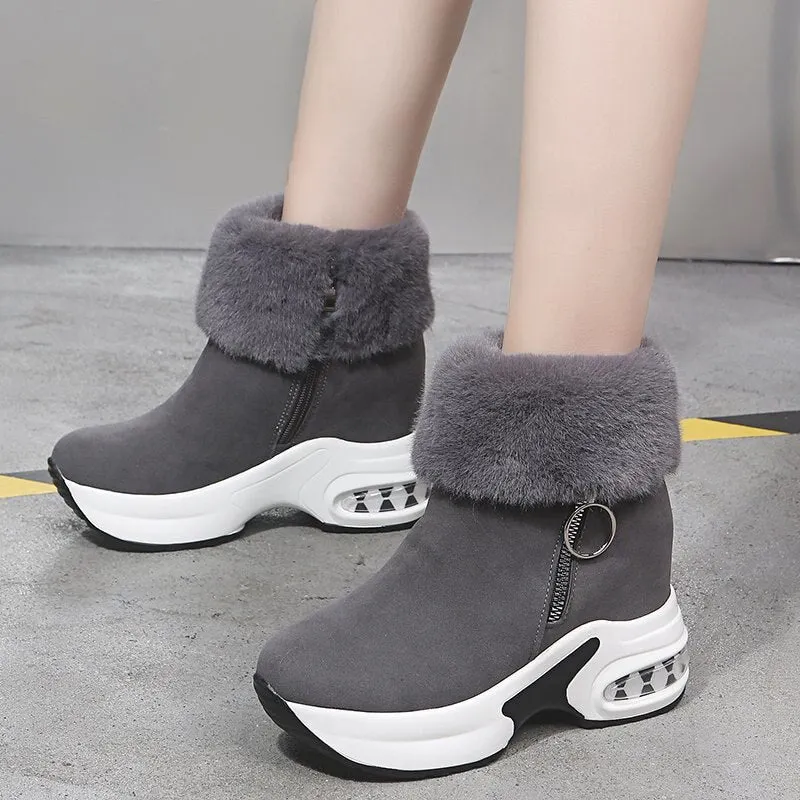 Women Snow Boots Ladies Shoes Winter Plush Warm Internal Increase Platform Female Ankle Boots Zipper Fashion Shoe Woman New 2022