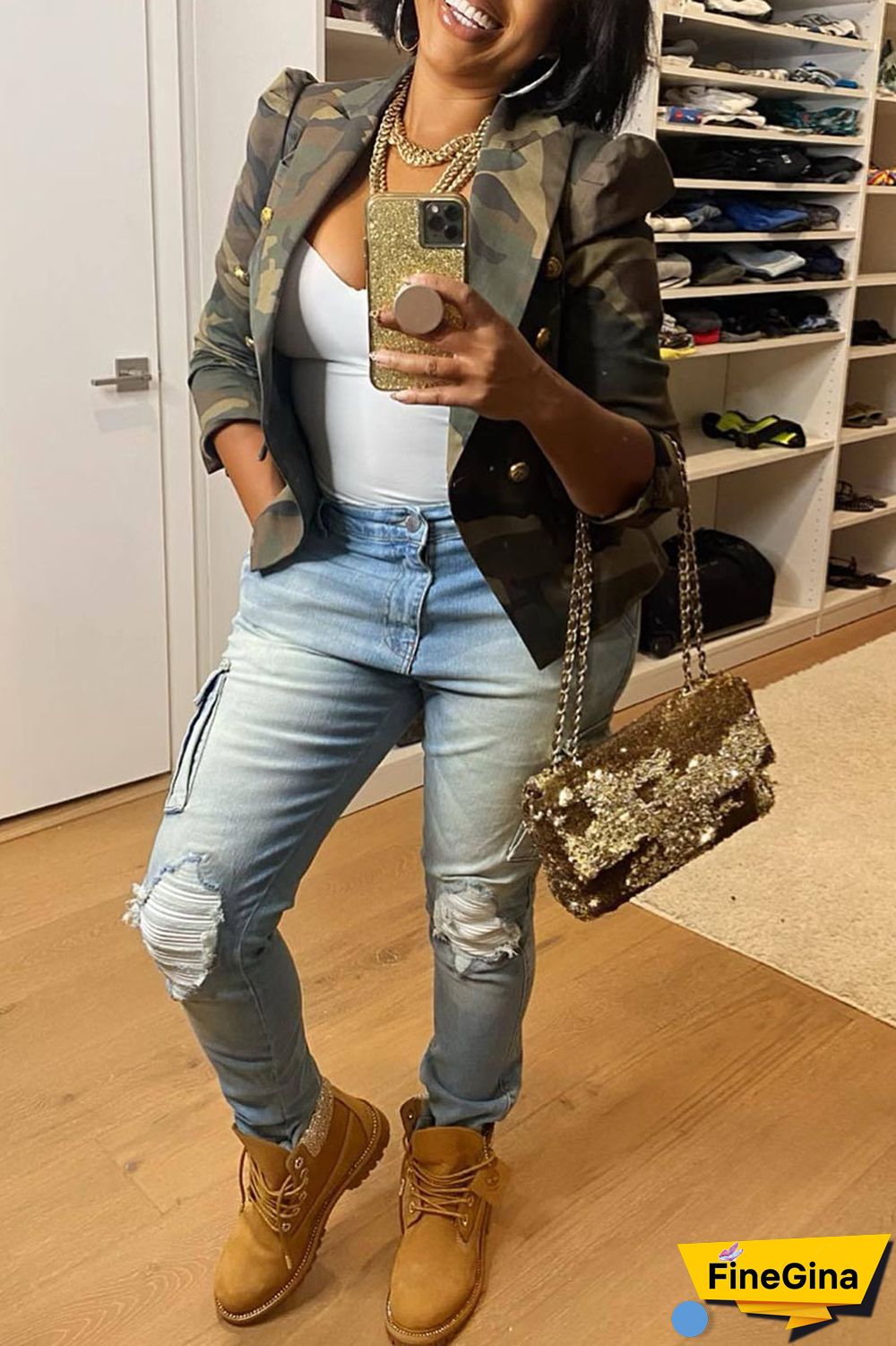 White Casual Print Patchwork Buttons Turn-back Collar Outerwear