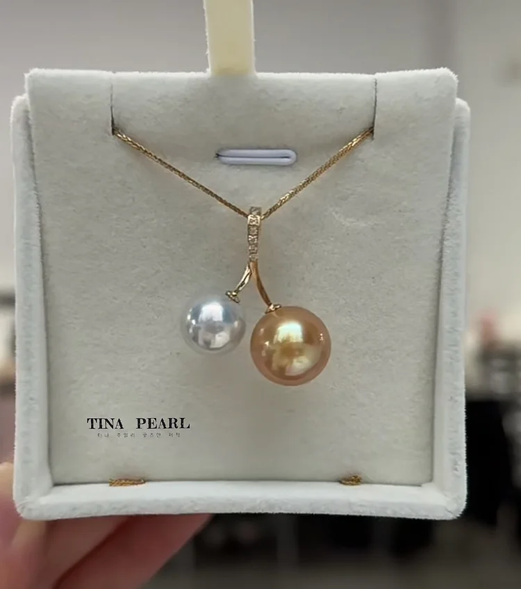 TINA Jewelry 18k gold + South Sea  gold beads + Aussie white, lovely cherry pearl necklace（Chain containing）