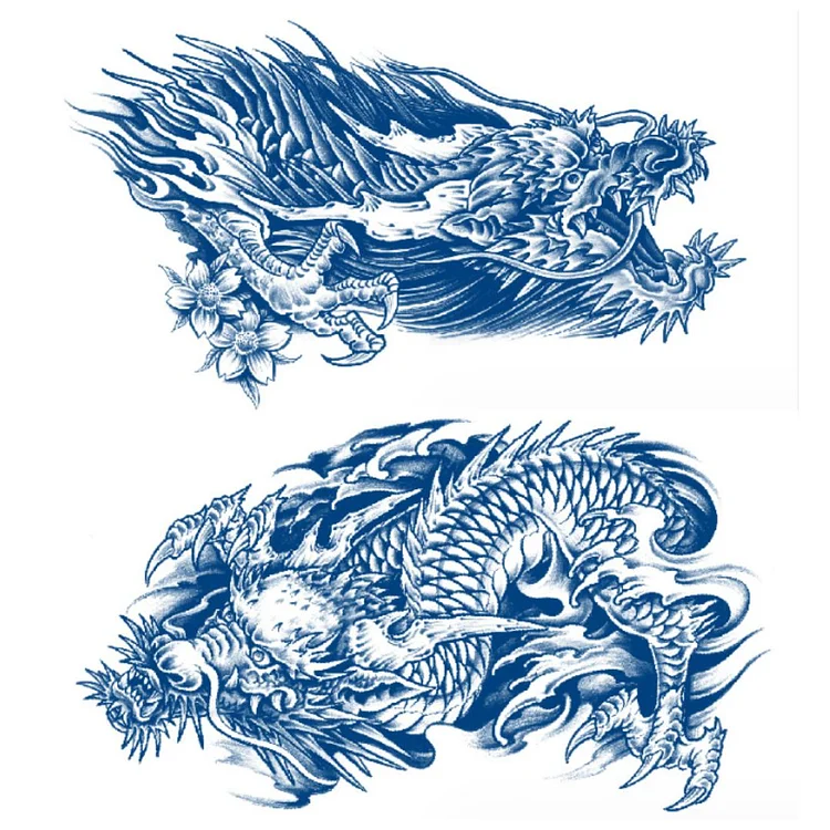 2 Sheet Chinese Dragon Chest Shoulder Semi Permanent Tattoos