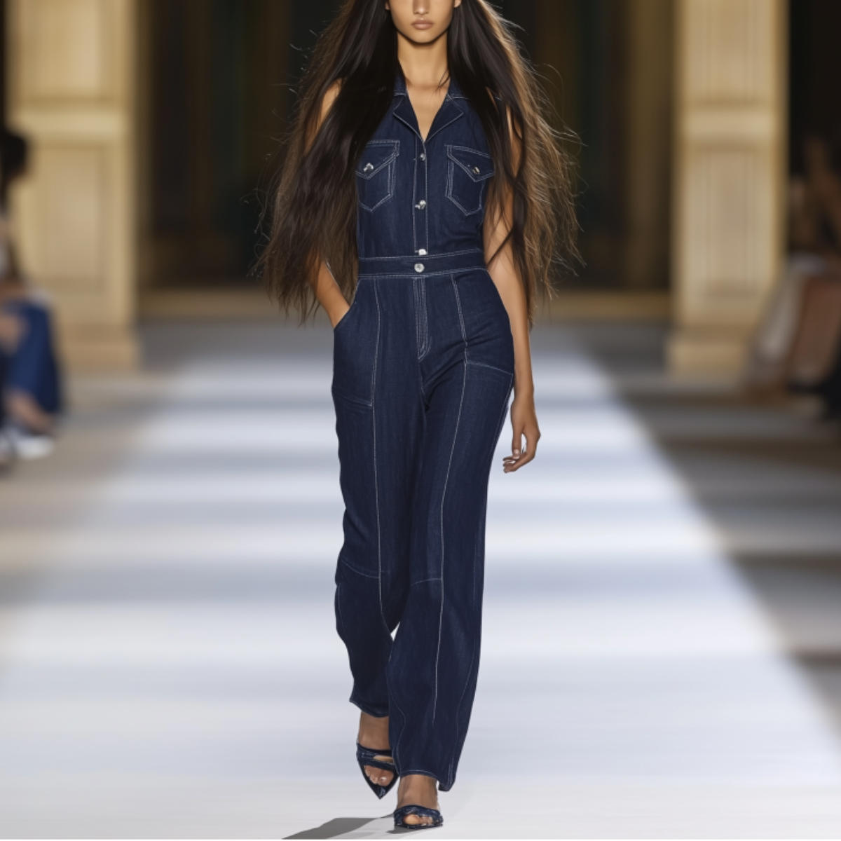 Denim Jumpsuit With High Waist And Wide Legs