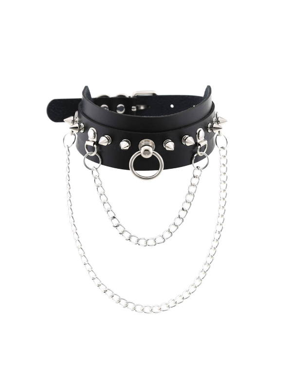 Punk Rivets Chain-trimmed Buckle Choker