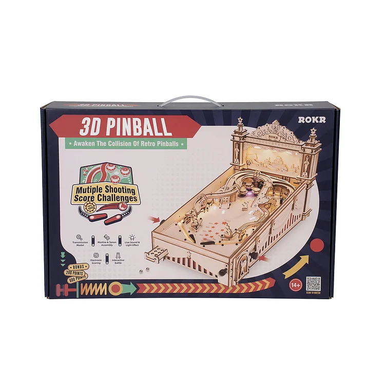 New pinball kit from ROKR. Laser cut wood kit, snaps together. No glue  needed. Comes unfinished you can paint or not. This is not mine. Saving it  as a winter project. Cool
