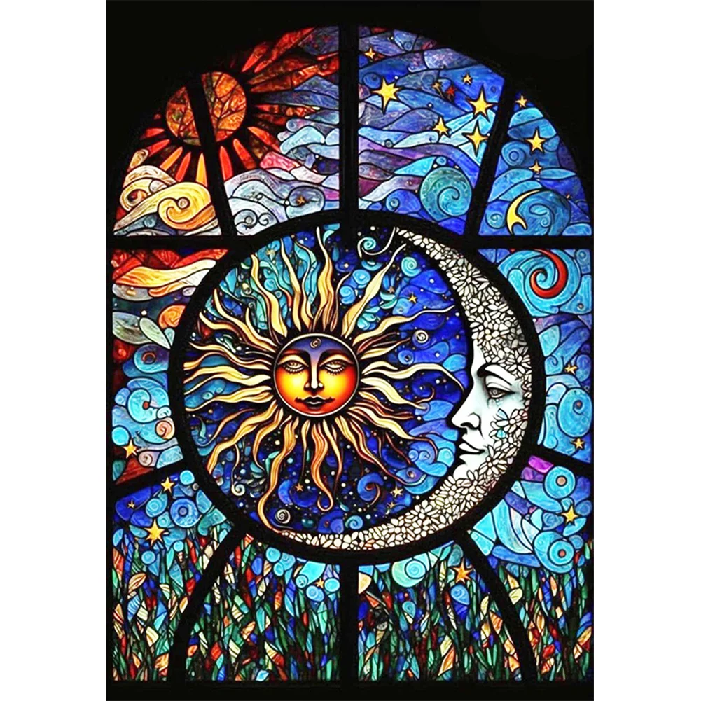 Sun Moon Glass Painting-Paint By Numbers Acrylic Painting 30*40CM