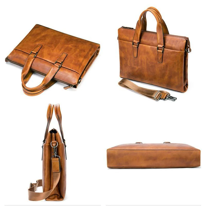 Premium Quality Leather Roomy Interior Multiple Compartment Top Zip Workbag