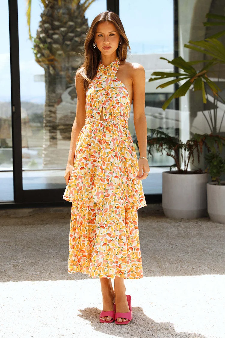 New Women's Sexy Halter Neck Halter Print Vacation Dresses
